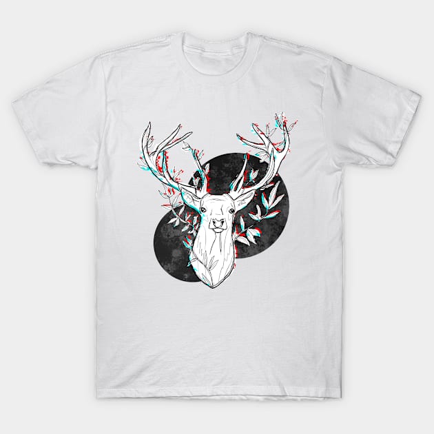 Fading Away - Glitching Abstract Deer Illustration in Black and White T-Shirt by KimVanG